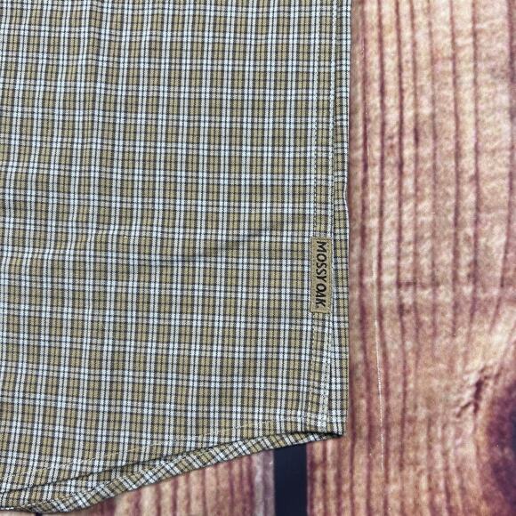 Mossy Oak Shirt Mens Large Brown Button Plaid Long Sleeve Embroidered Logo Spell - Picture 5 of 9